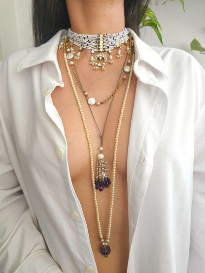 Carved amethyst long necklace