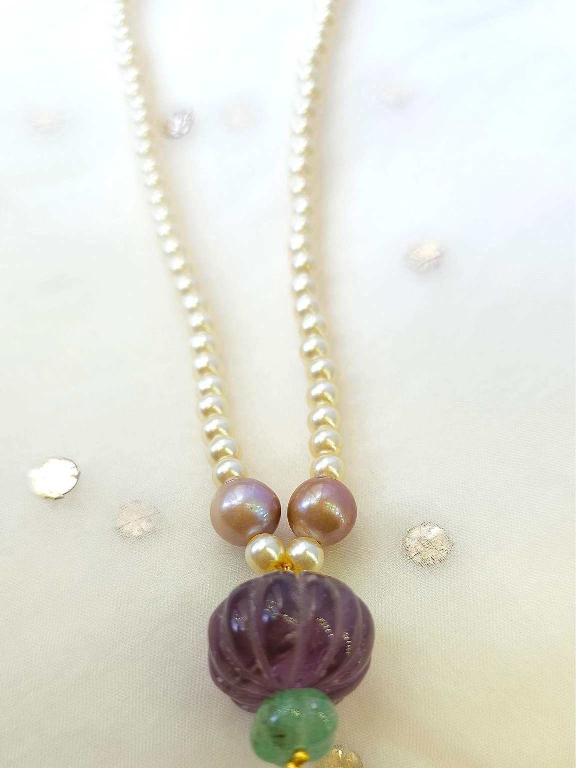 Carved amethyst long necklace