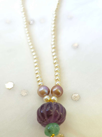 Carved amethyst long necklace