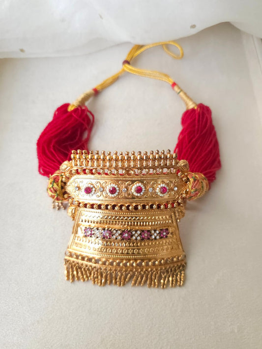 Rajputi red beads aad necklace