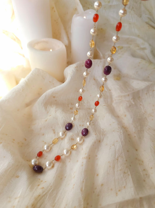 Swarovski pearls citrine ruby necklace