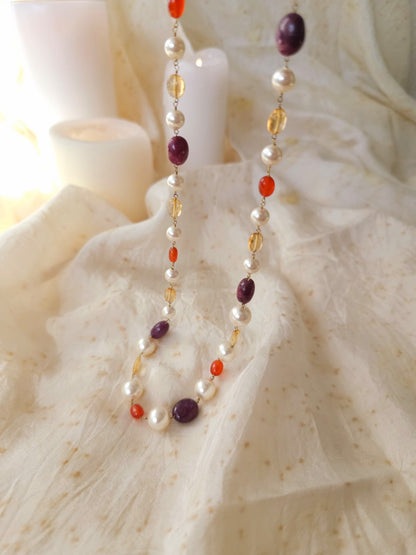 Swarovski pearls citrine ruby necklace