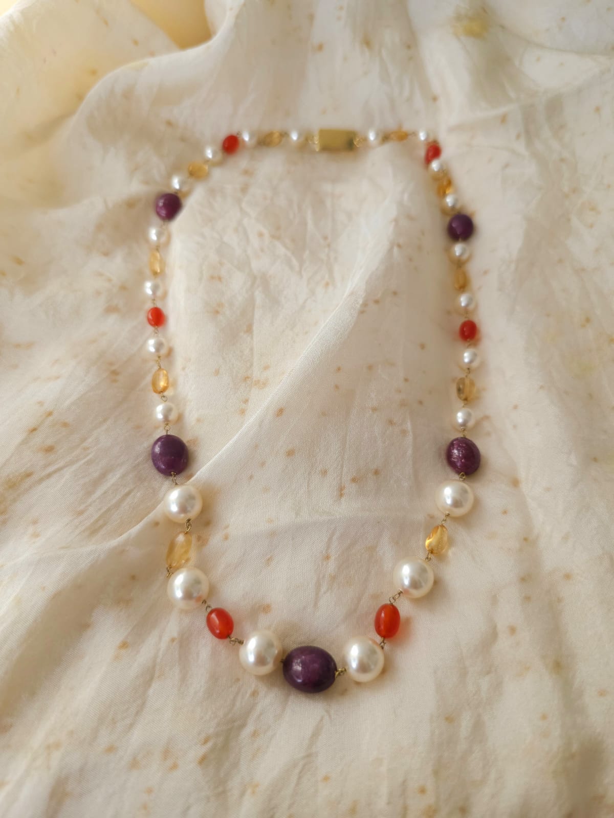 Swarovski pearls citrine ruby necklace
