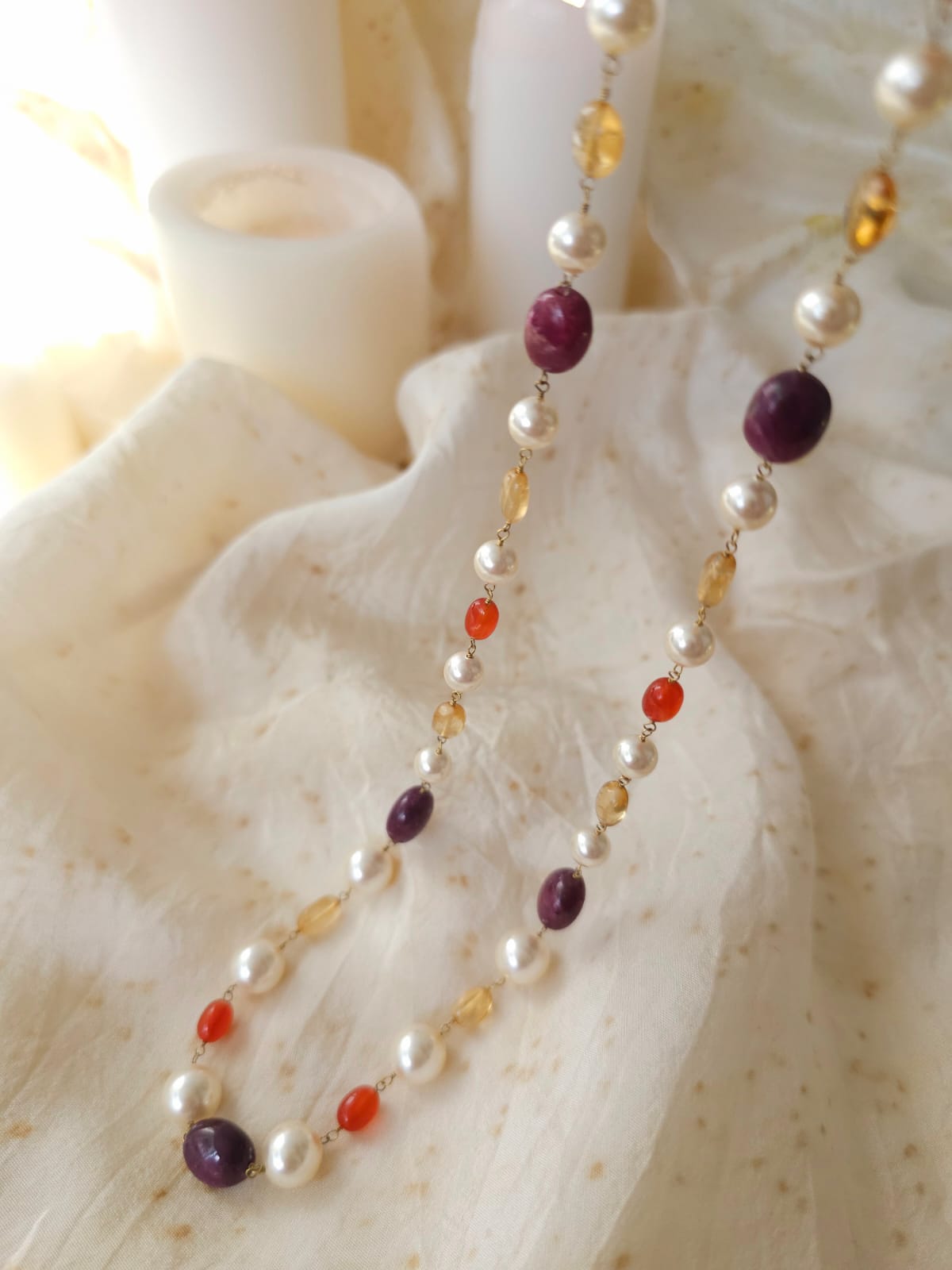 Swarovski pearls citrine ruby necklace