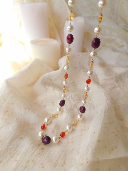 Swarovski pearls citrine ruby necklace