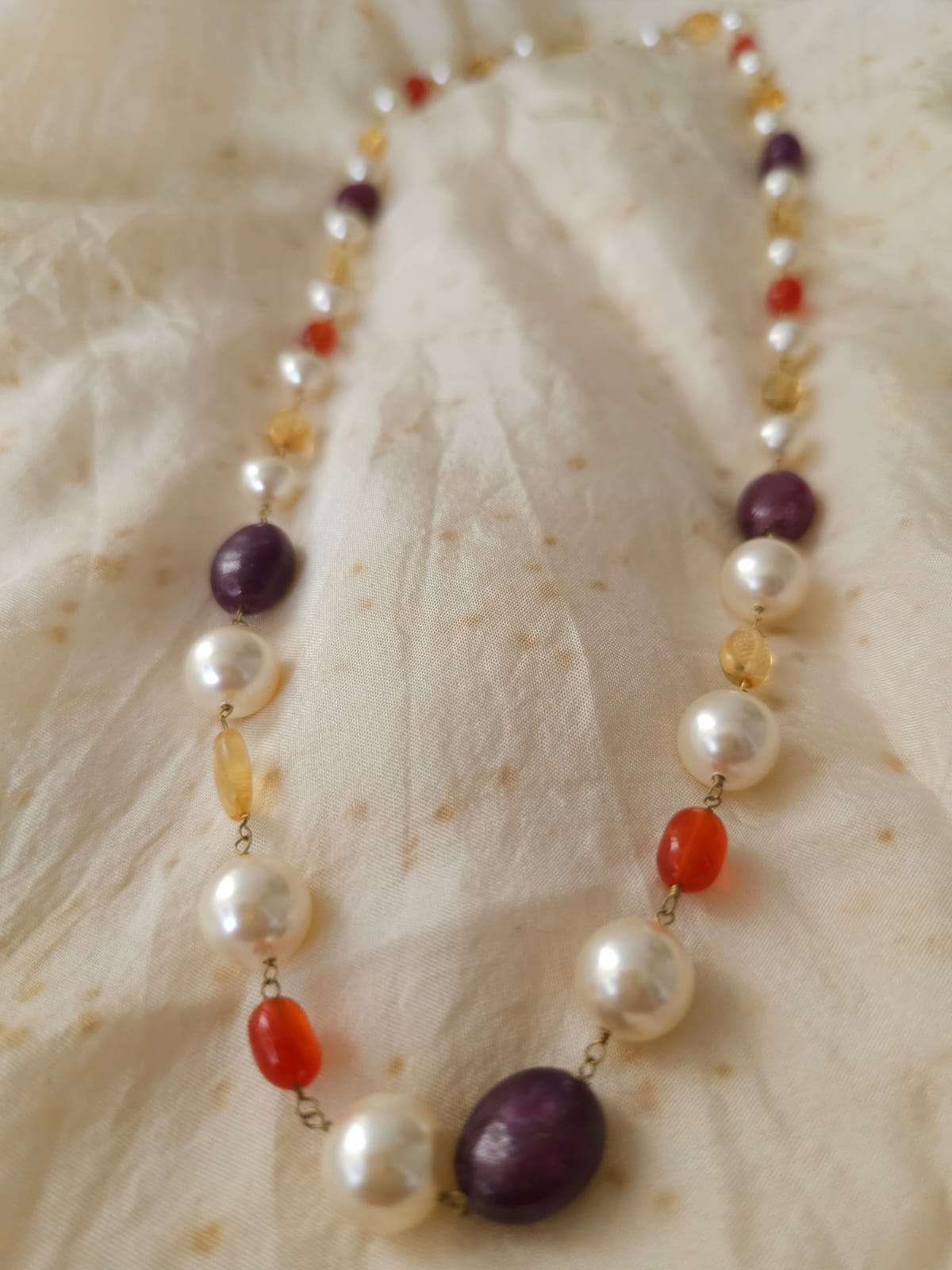 Swarovski pearls citrine ruby necklace