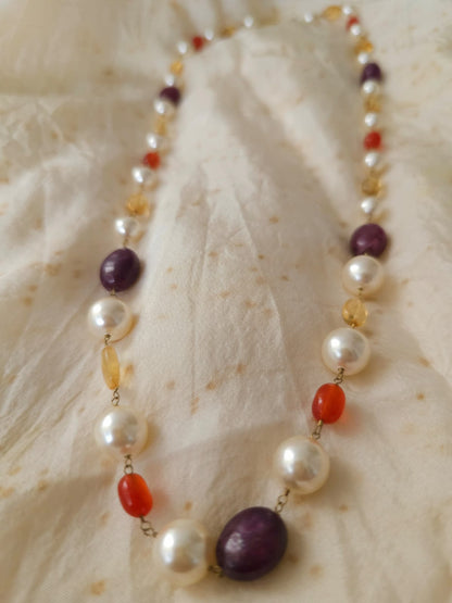 Swarovski pearls citrine ruby necklace