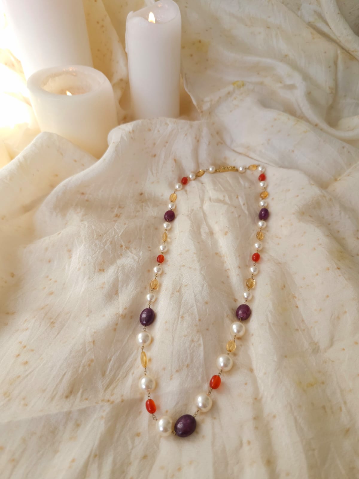 Swarovski pearls citrine ruby necklace