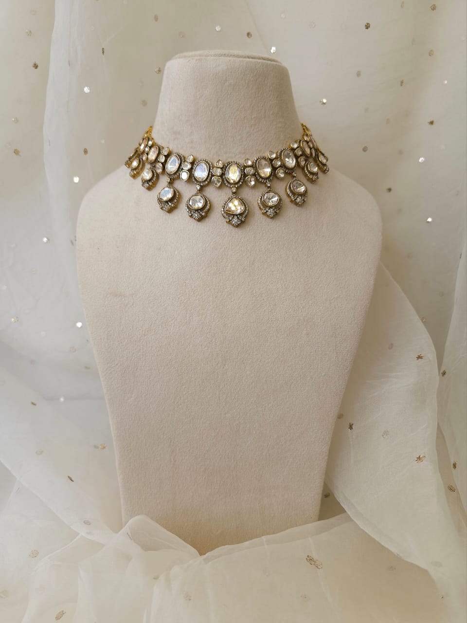 Antique moissanite silver necklace