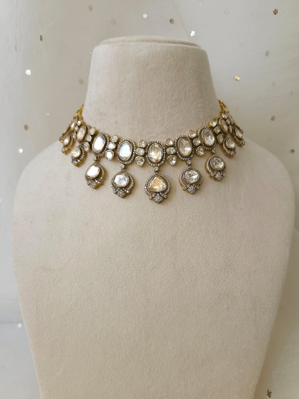Antique moissanite silver necklace