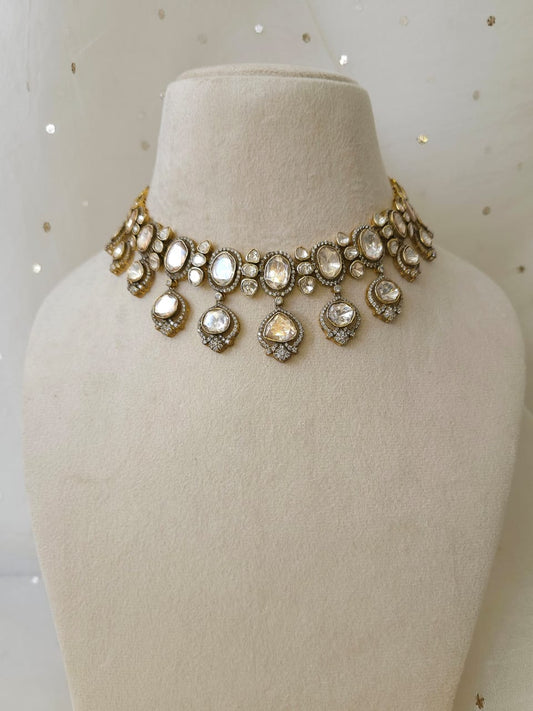 Antique moissanite silver necklace
