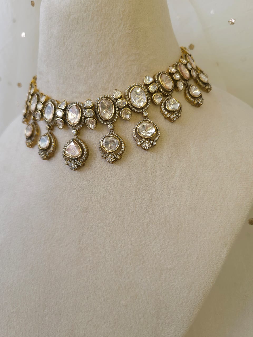 Antique moissanite silver necklace