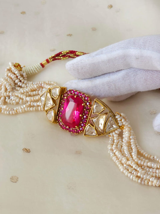 Ruby line silver choker necklace