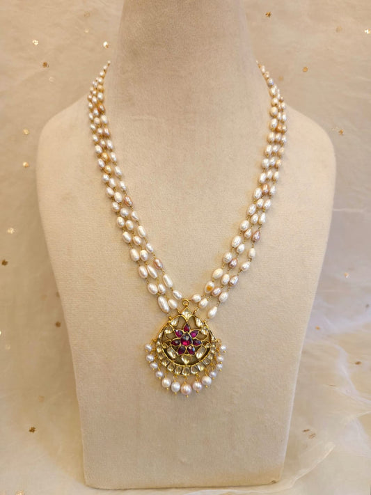 Rhodolite gulkand pearl necklace