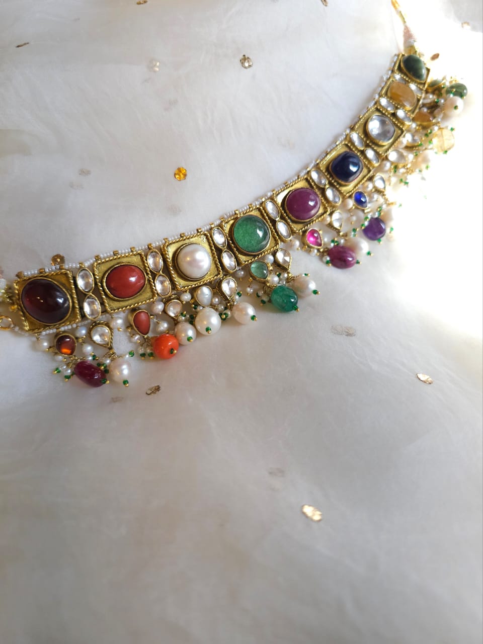 Imperial navratan silver necklace