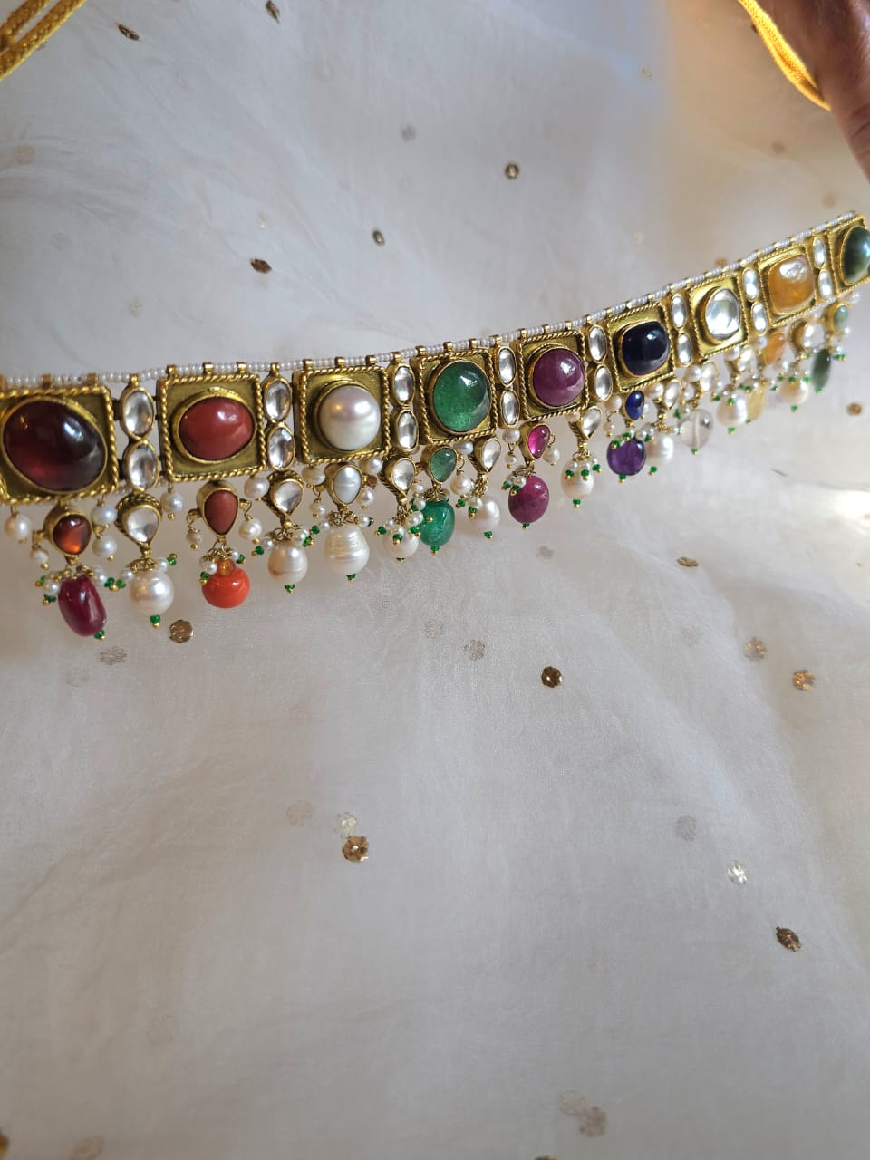 Imperial navratan silver necklace
