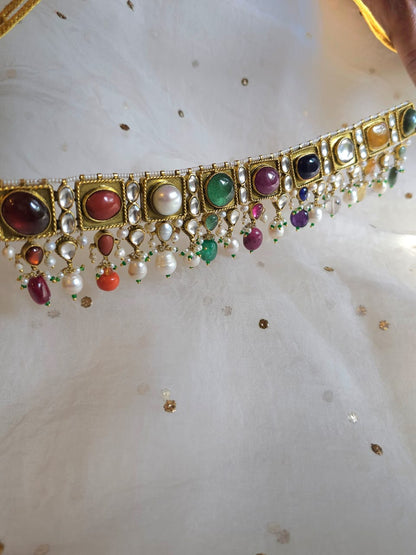 Imperial navratan silver necklace