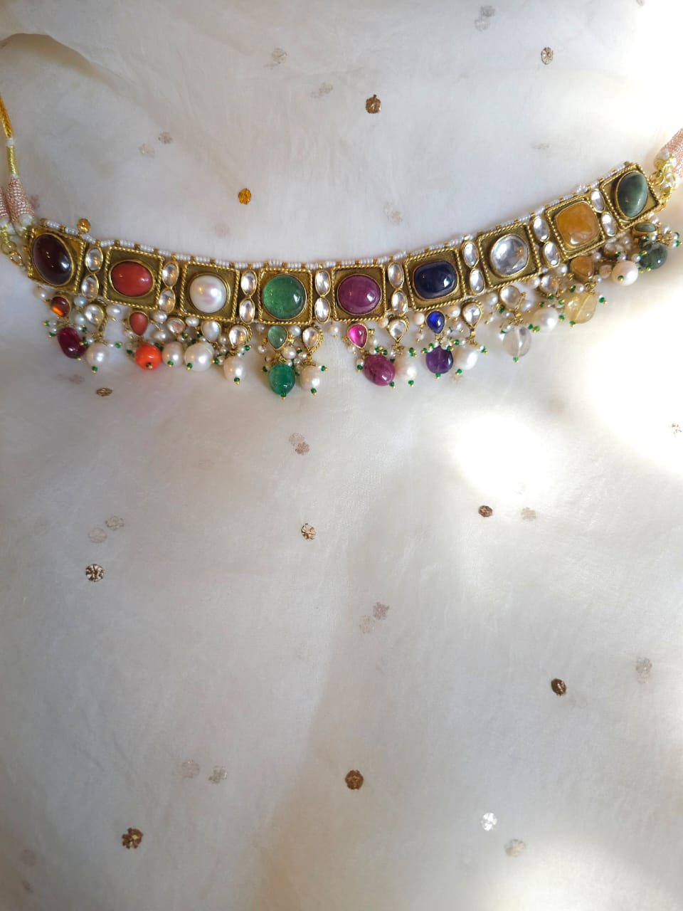 Imperial navratan silver necklace