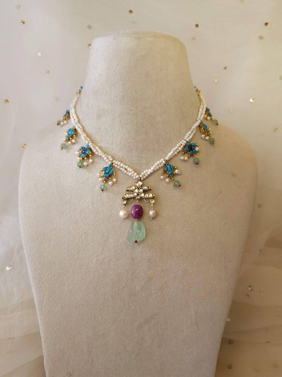 Mahamayur turquoise ruby necklace