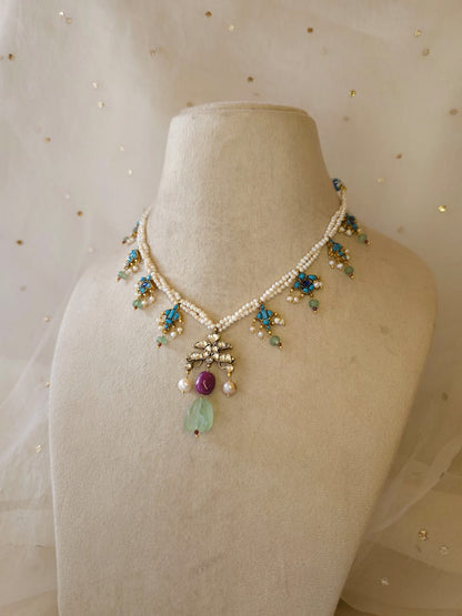 Mahamayur turquoise ruby necklace
