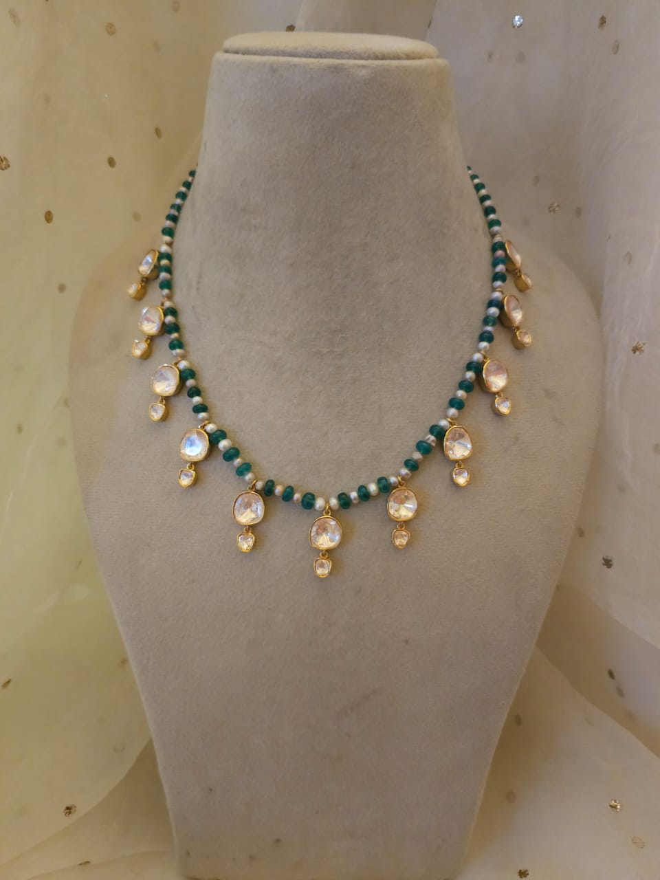 Sawai polki silver necklace