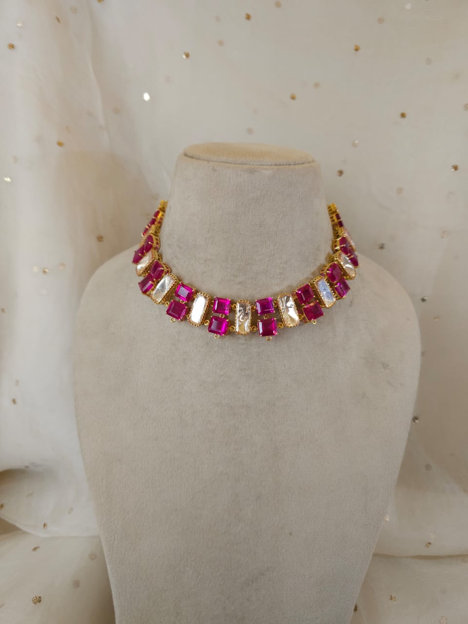 The ruby line polki necklace