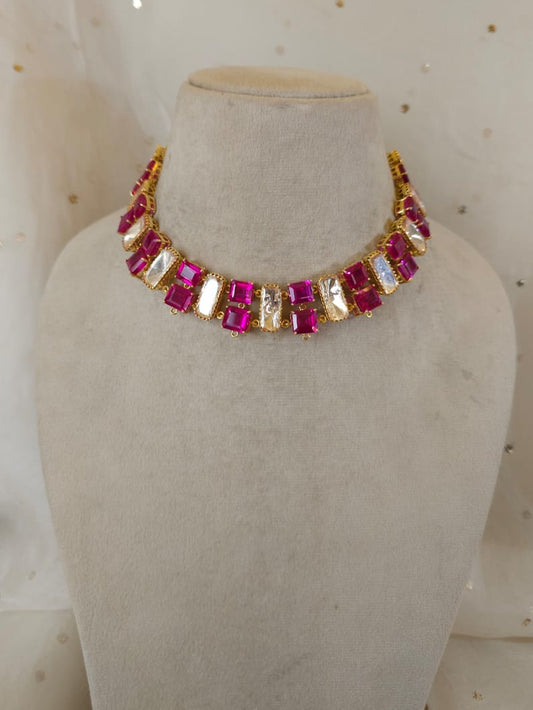 The ruby line polki necklace set