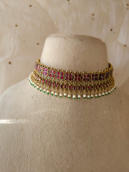 Amber rhodolite choker set