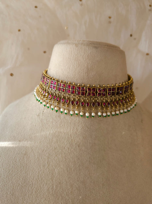 Amber rhodolite choker set