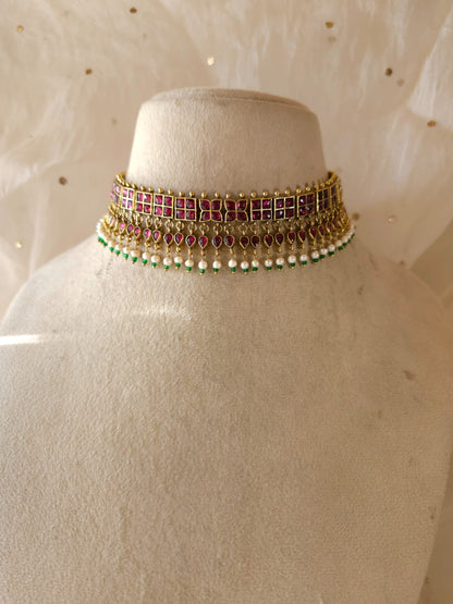 Amber rhodolite choker set