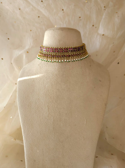 Amber rhodolite choker set