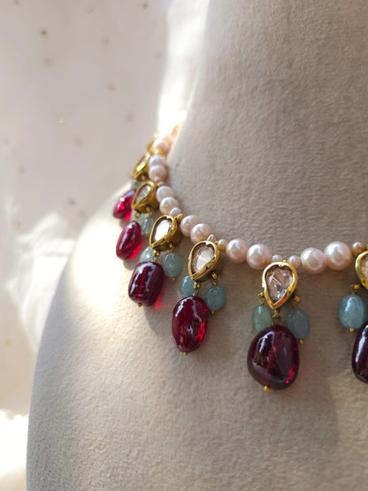 Nathdwara spinel aquamarine necklace