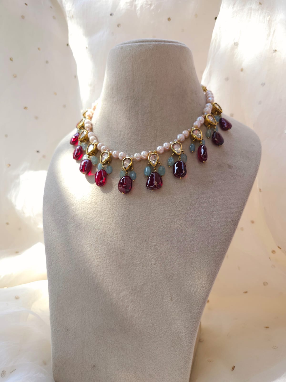 Nathdwara spinel aquamarine necklace