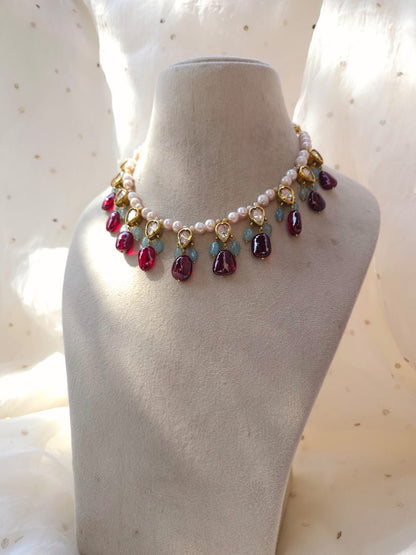 Nathdwara spinel aquamarine necklace