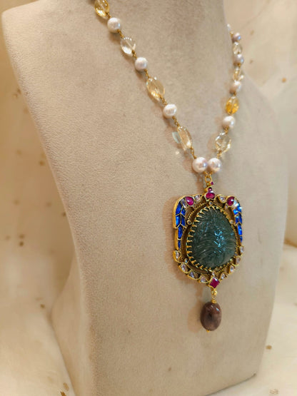 The sacred blue peacock tourmaline necklace