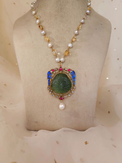 The sacred blue peacock pearl necklace set