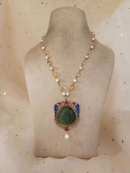 The sacred blue peacock pearl necklace set