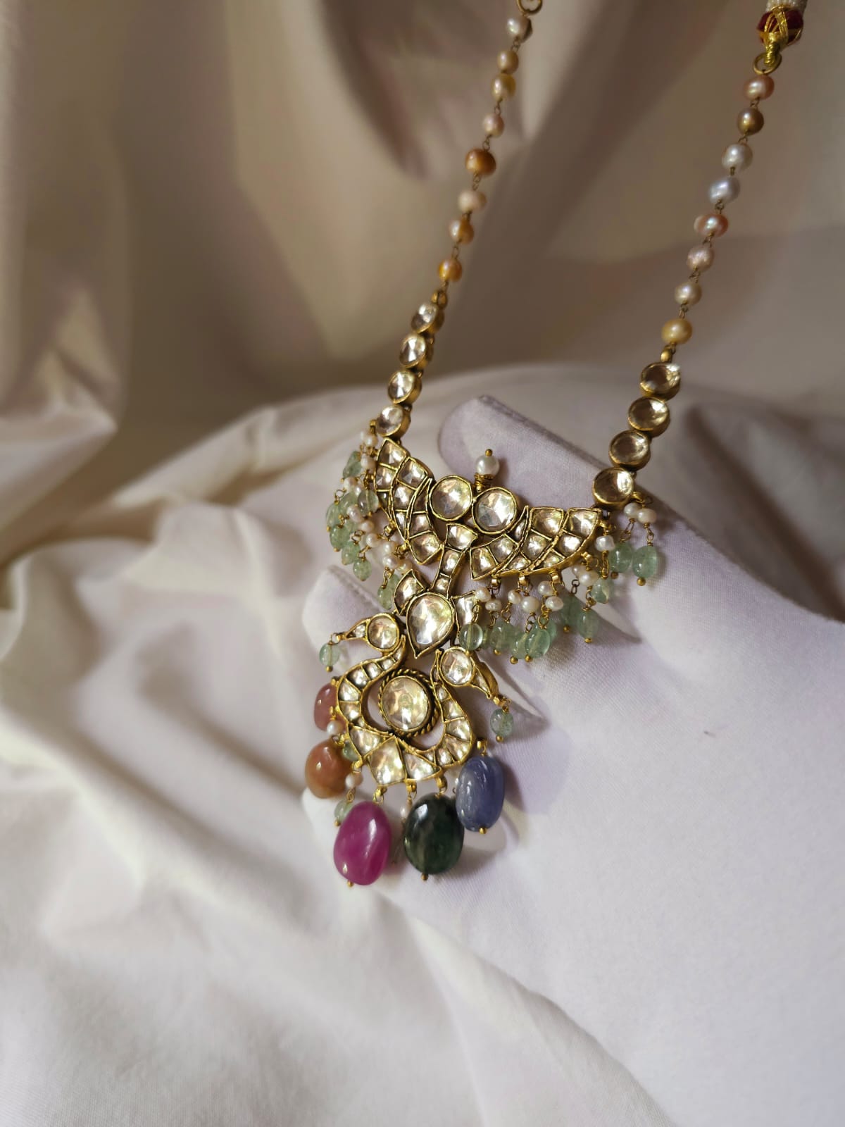 Twin peacock precious necklace set
