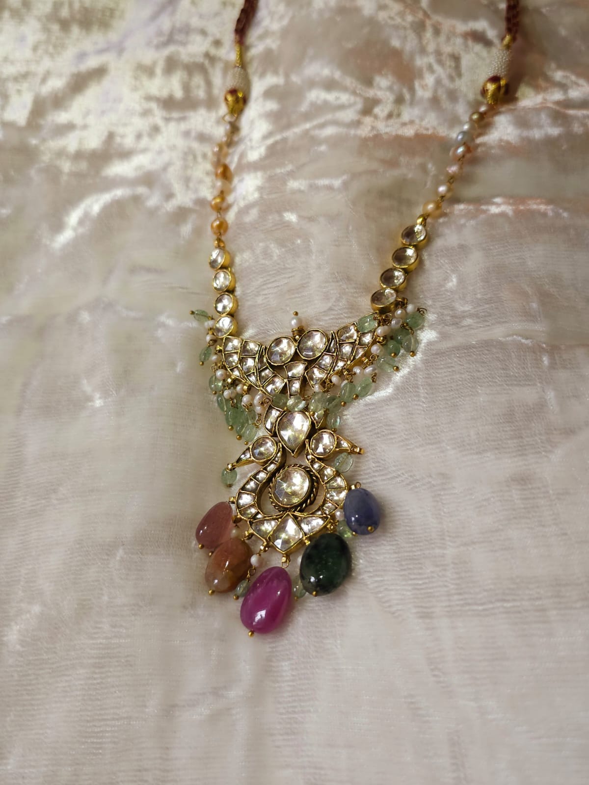 Twin peacock precious necklace set