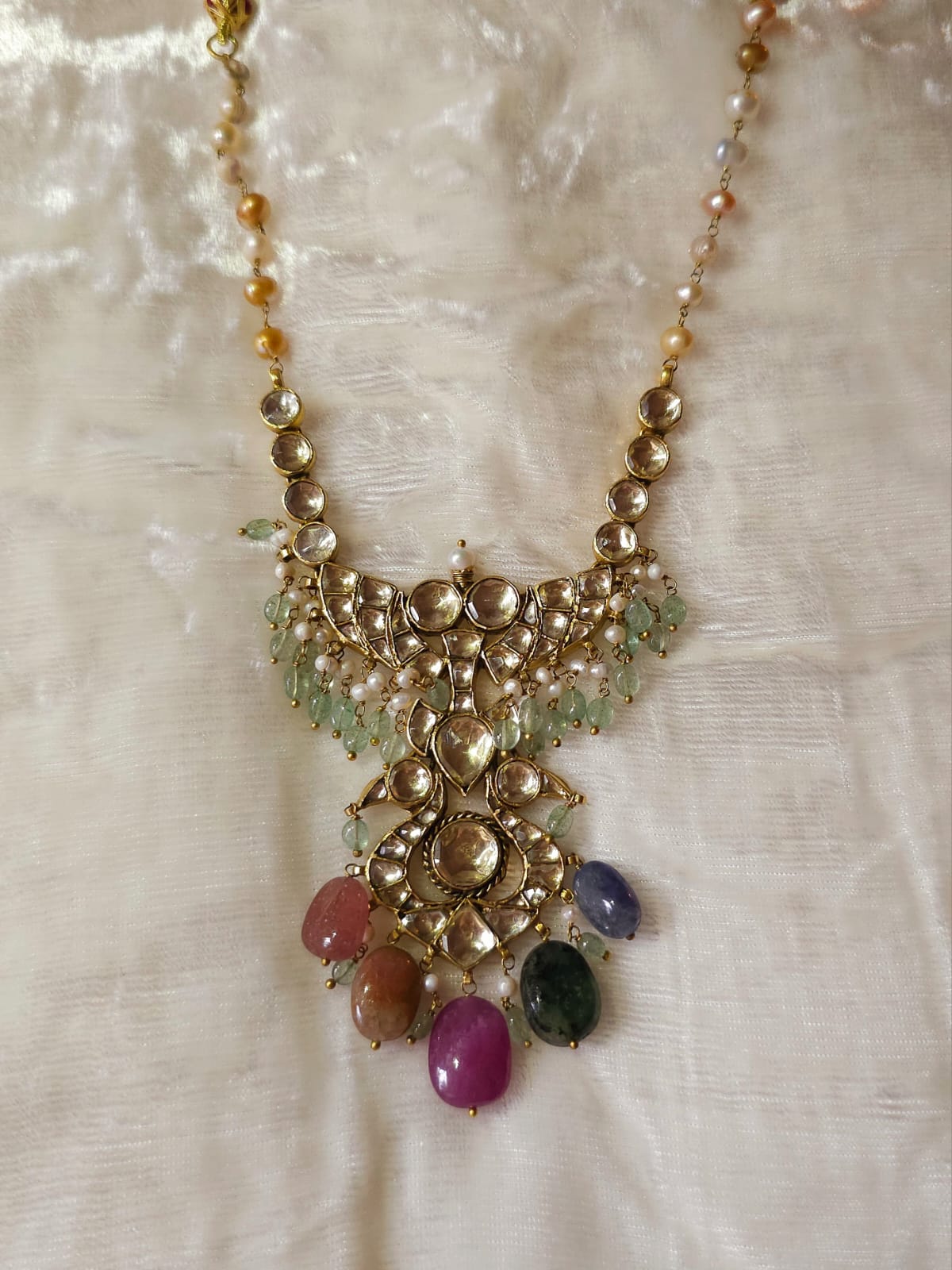Twin peacock precious necklace set
