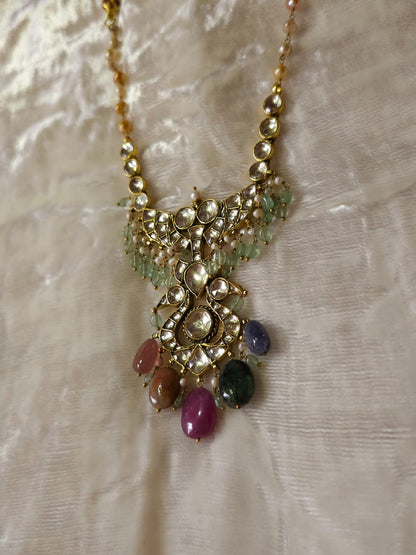 Twin peacock precious necklace set