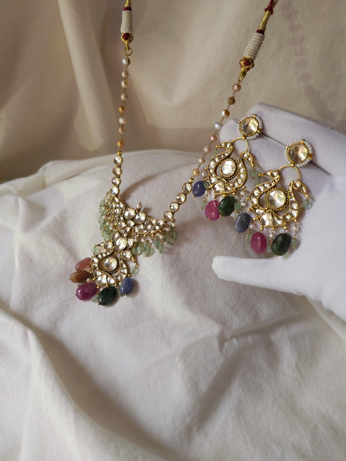 Twin peacock precious earrings