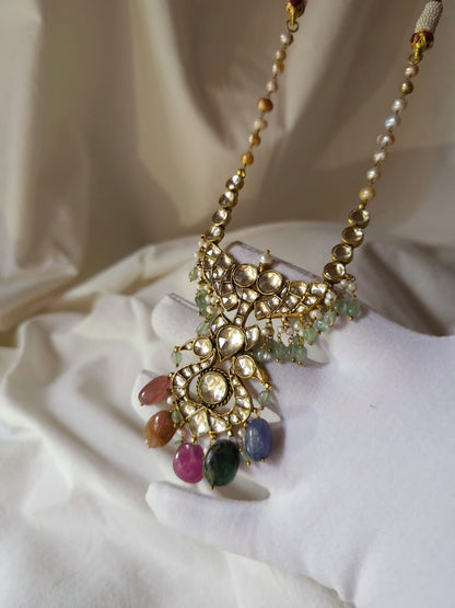 Twin peacock precious necklace set