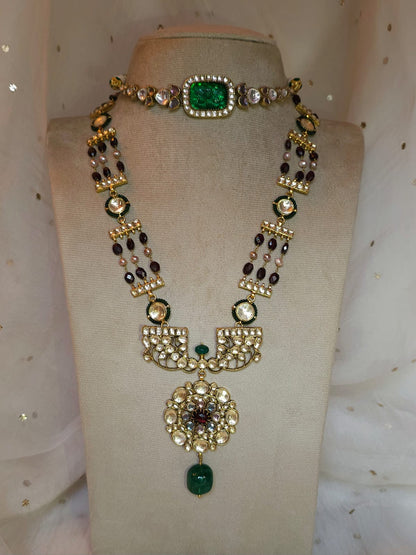 Sandhya jhanki garnet necklace set