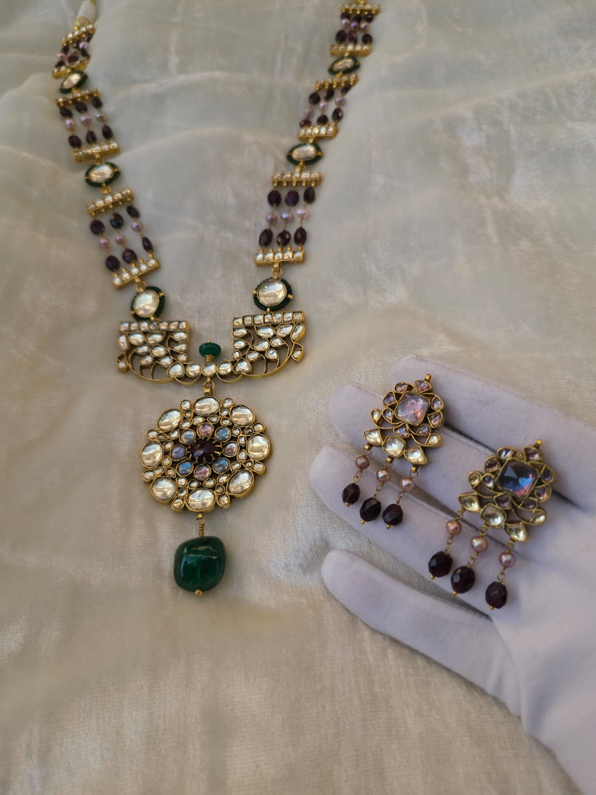 Sandhya jhanki garnet necklace set