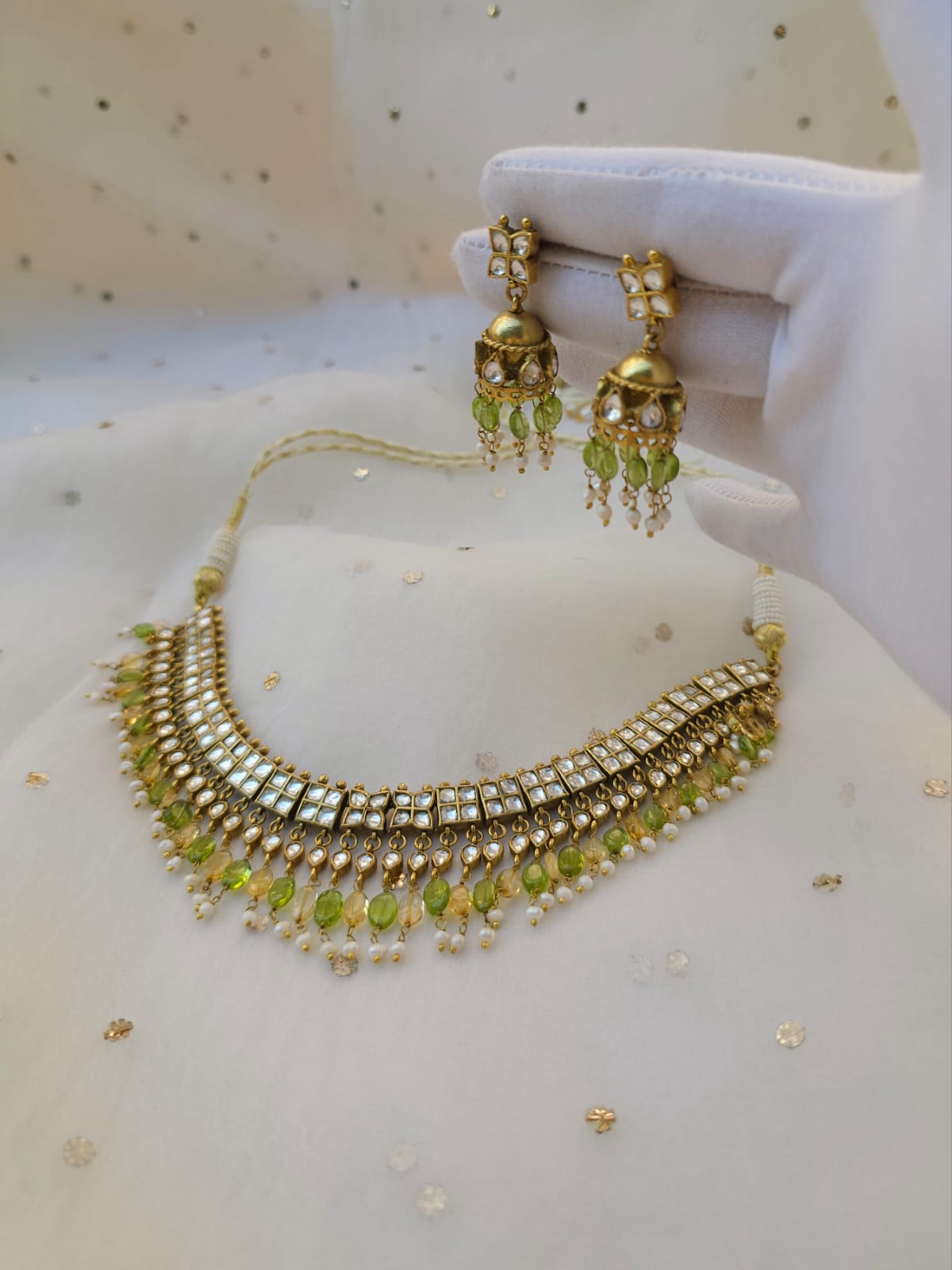 Amber peridot and citrine choker set