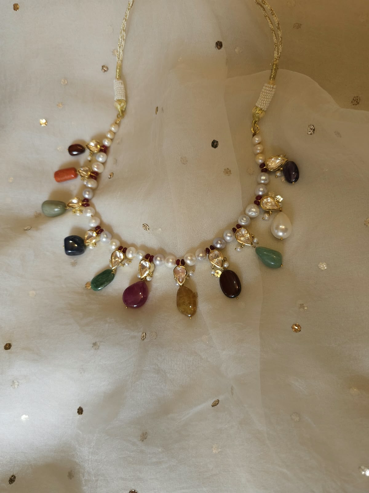 Nathdwara navratan silver necklace