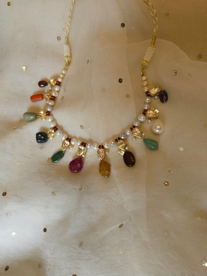 Nathdwara navratan silver necklace