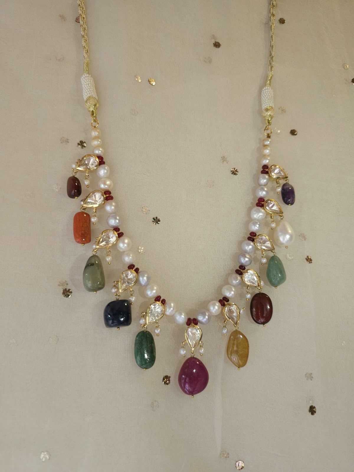 Nathdwara navratan silver necklace