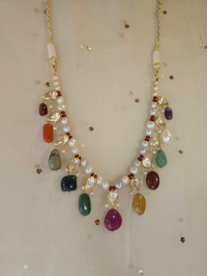 Nathdwara navratan silver necklace